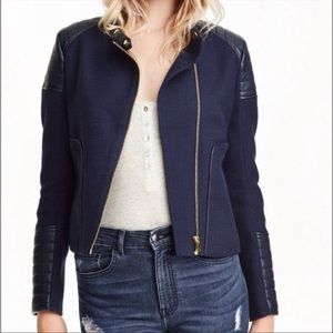 NWT H&M Blue Tweed Faux Leather Moto Jacket